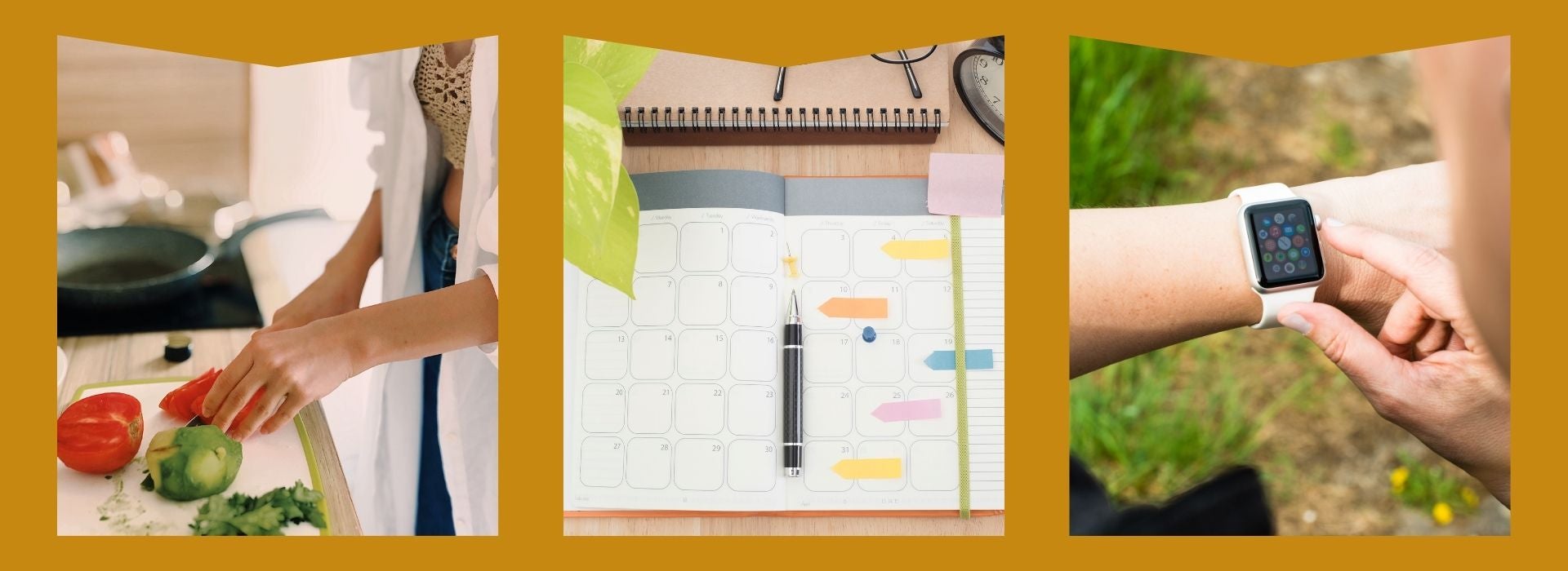 Girl cooking, planner, smartwatch