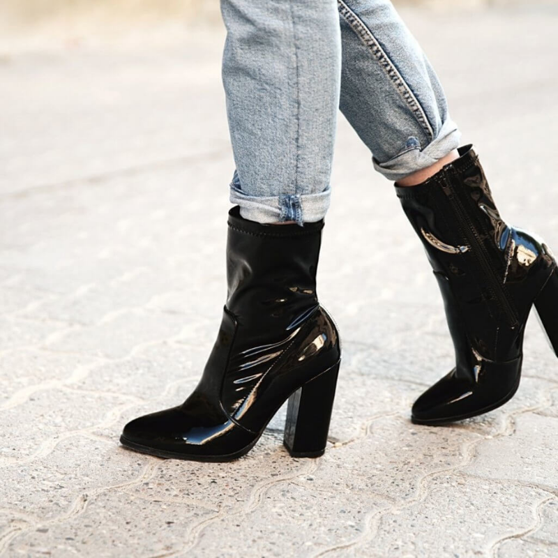 Black patent leather booties