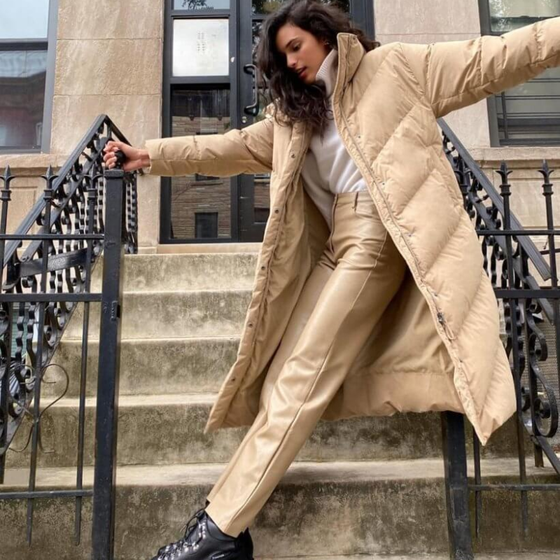 Aritzia puffer jacket with leather pants