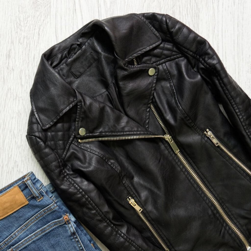 Black leather moto jacket