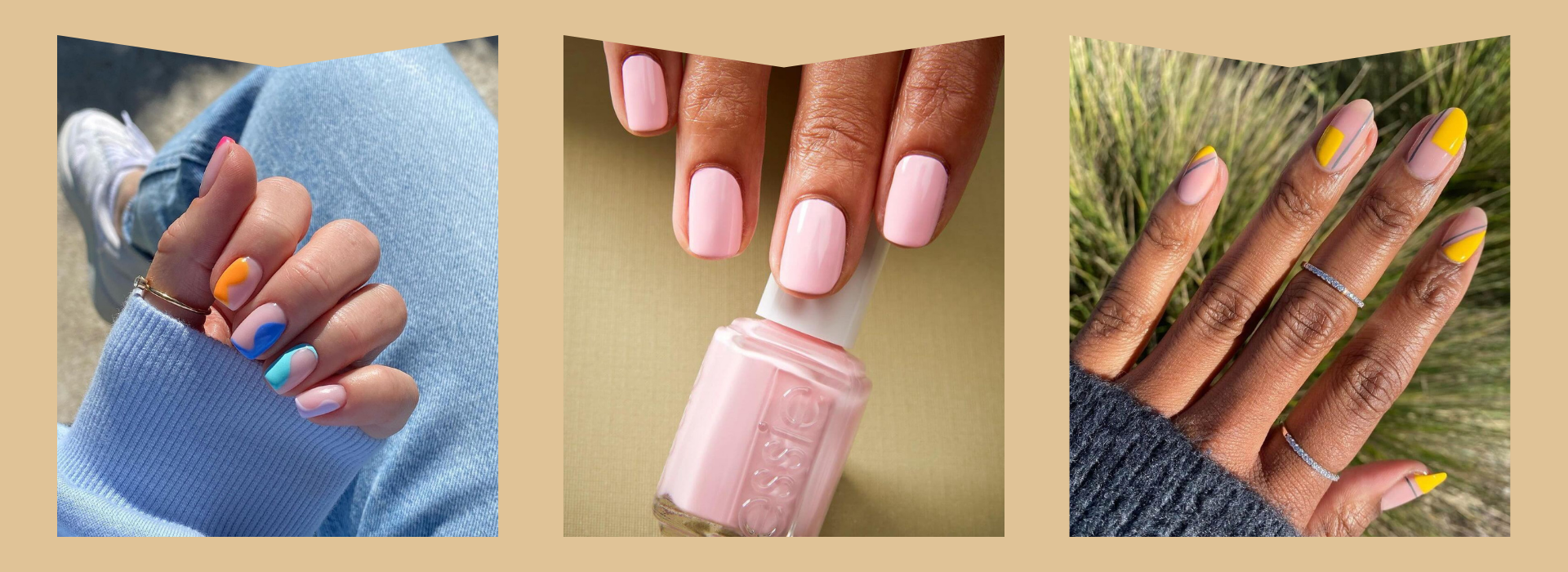 Colourful manicure, Pink manicure, Nude & Orange manicure