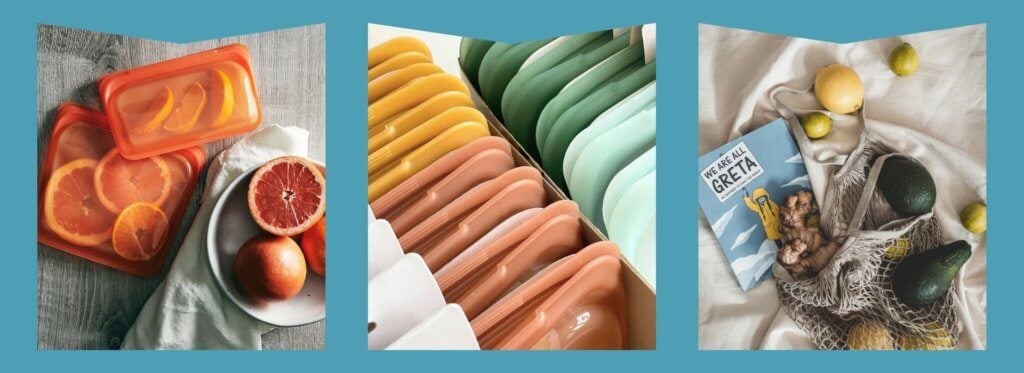 Oranges in Tupperware container, Colourful Tupperware, Lemons & Limes in reusable bag