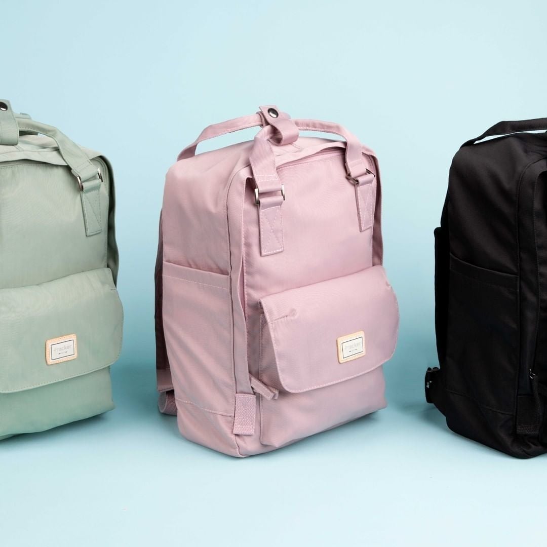Green, pink and black backpack