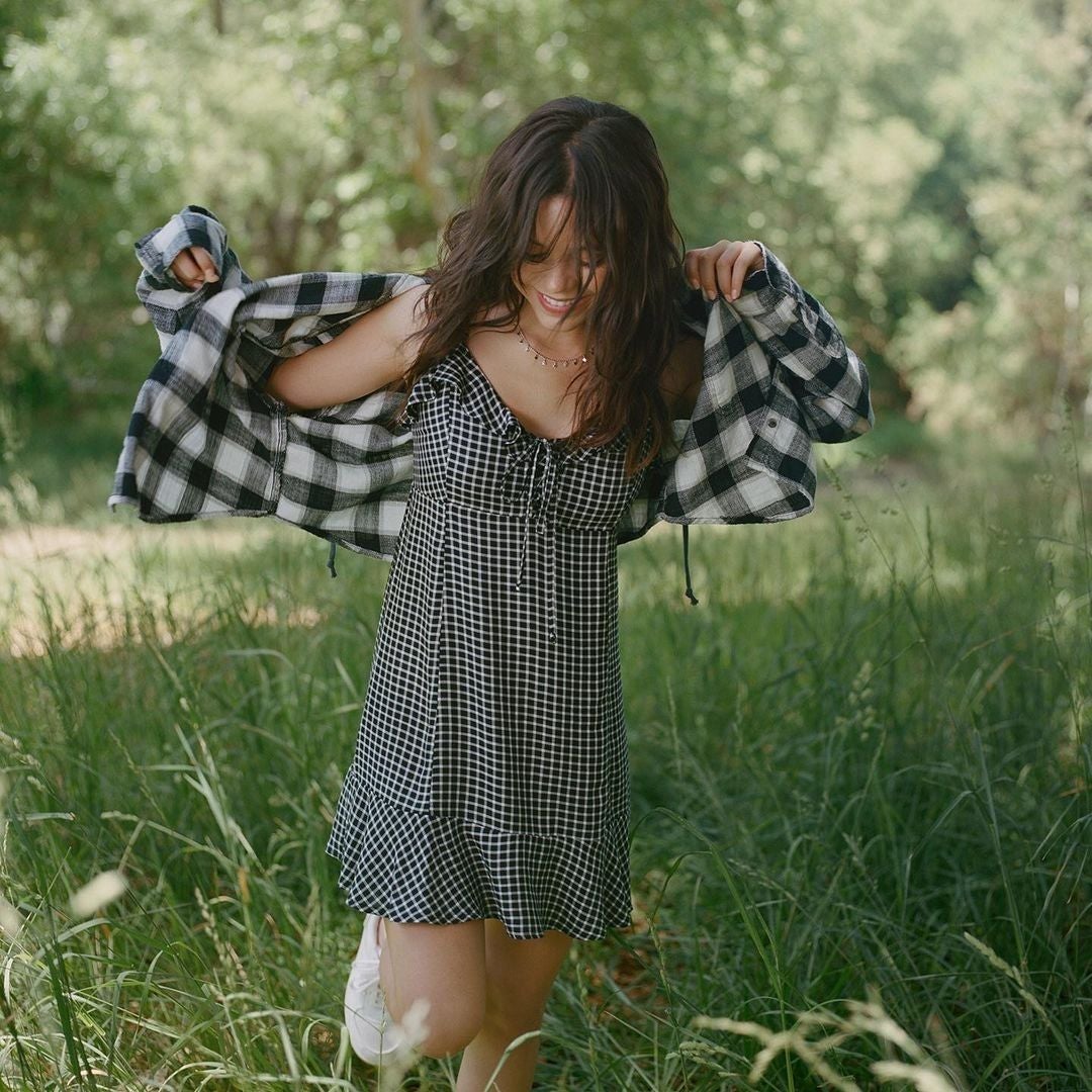 Plaid button up and dress