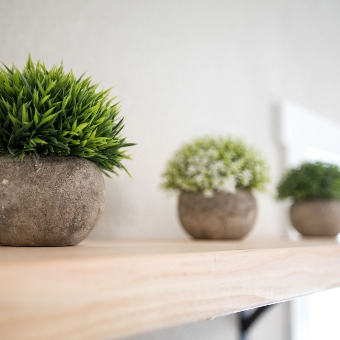 Faux plants in a circular vase