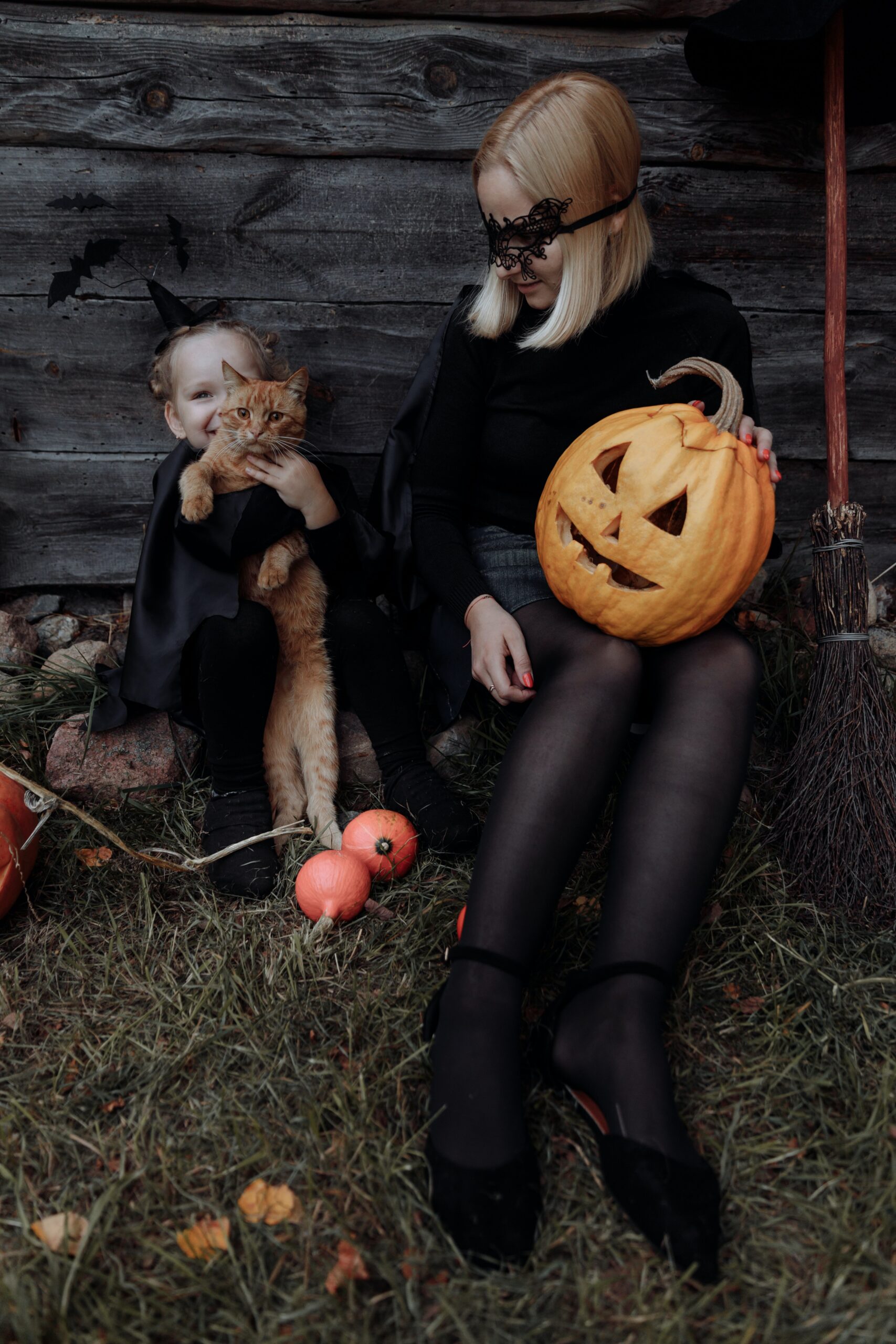 Woman and a little girl in Halloween costumes