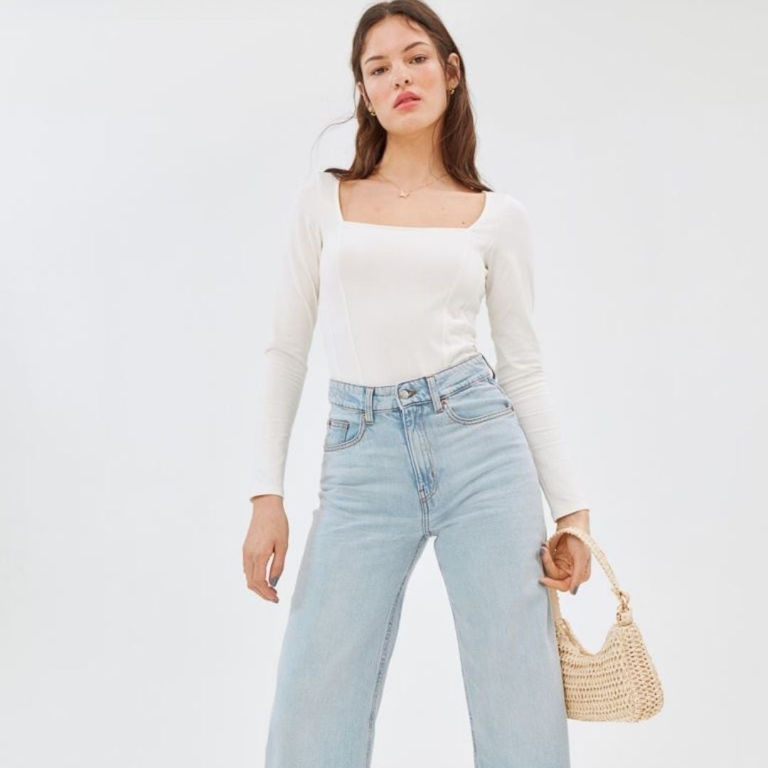 White shirt and denim pants
